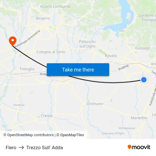 Flero to Trezzo Sull' Adda map