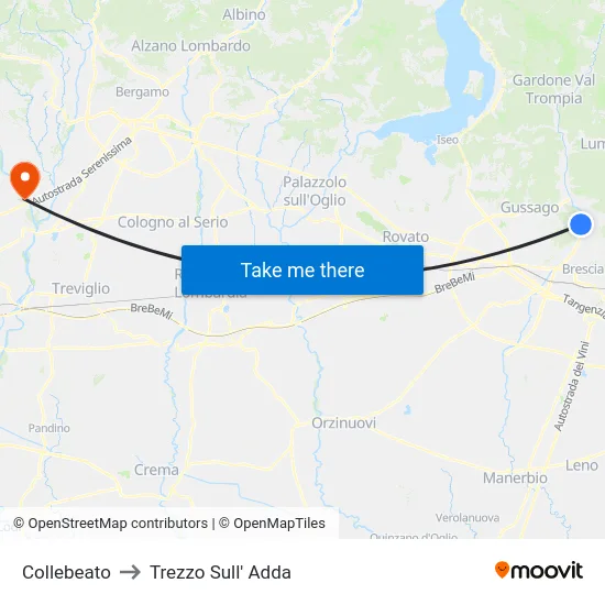 Collebeato to Trezzo Sull' Adda map