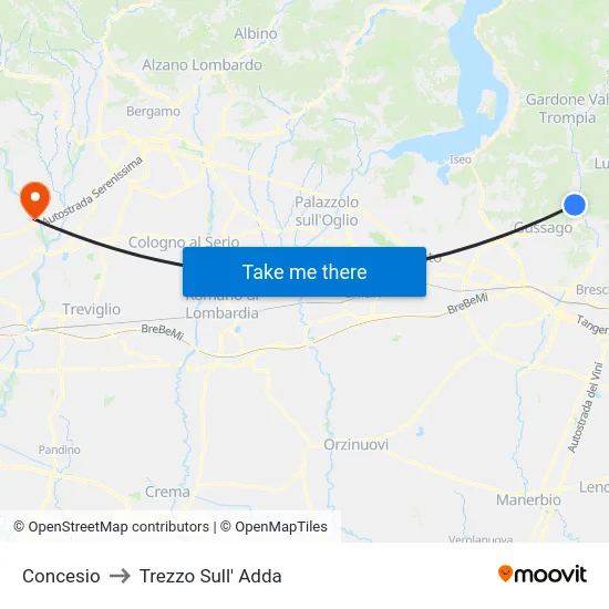 Concesio to Trezzo Sull' Adda map