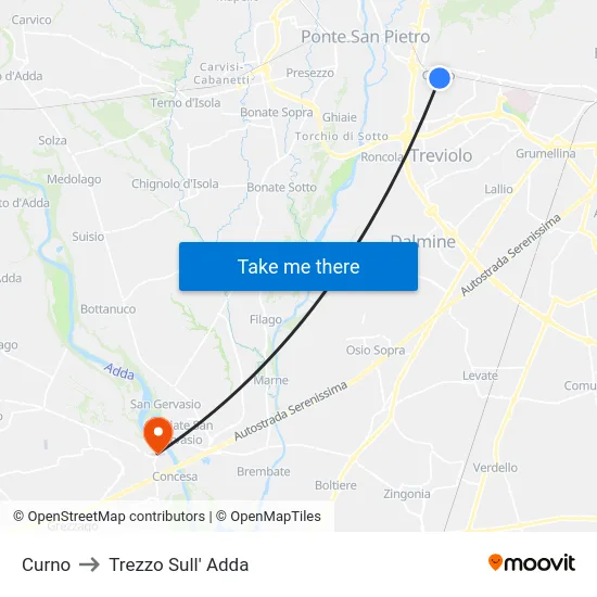 Curno to Trezzo Sull' Adda map