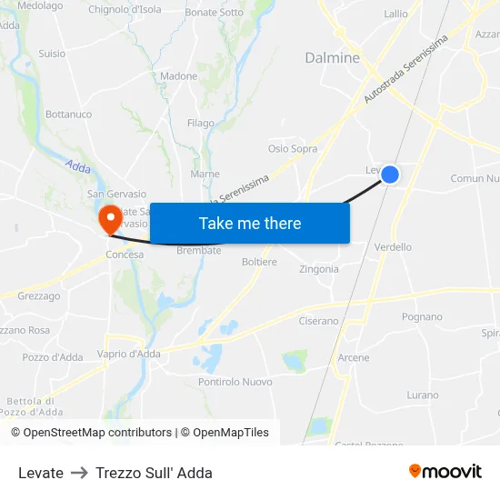 Levate to Trezzo Sull' Adda map