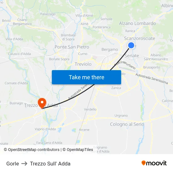 Gorle to Trezzo Sull' Adda map