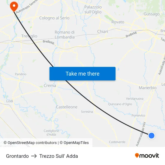 Grontardo to Trezzo Sull' Adda map