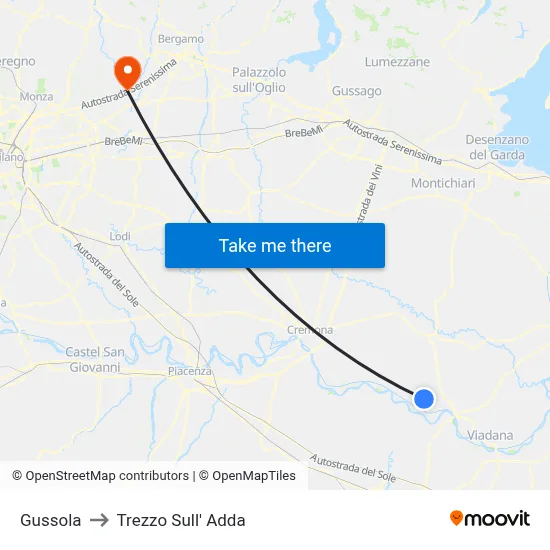 Gussola to Trezzo Sull' Adda map