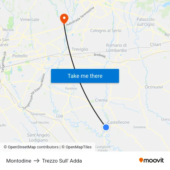 Montodine to Trezzo Sull' Adda map