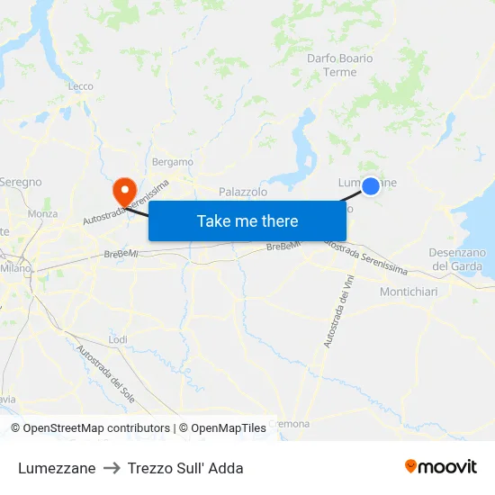 Lumezzane to Trezzo Sull' Adda map
