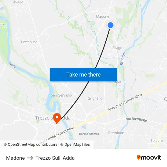 Madone to Trezzo Sull' Adda map