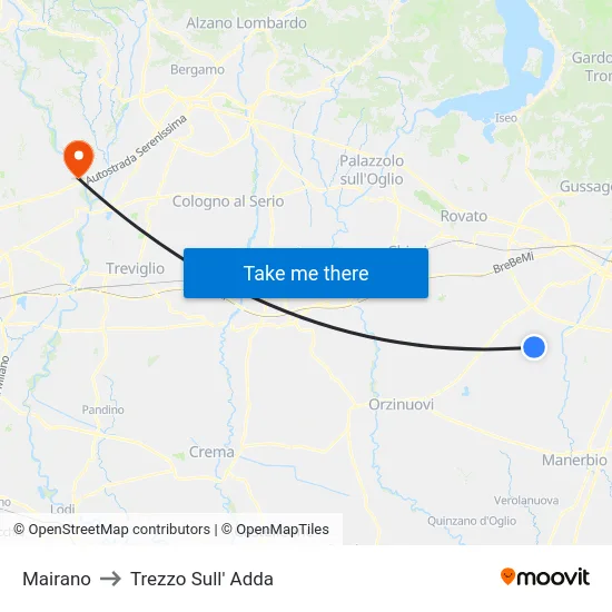 Mairano to Trezzo Sull' Adda map