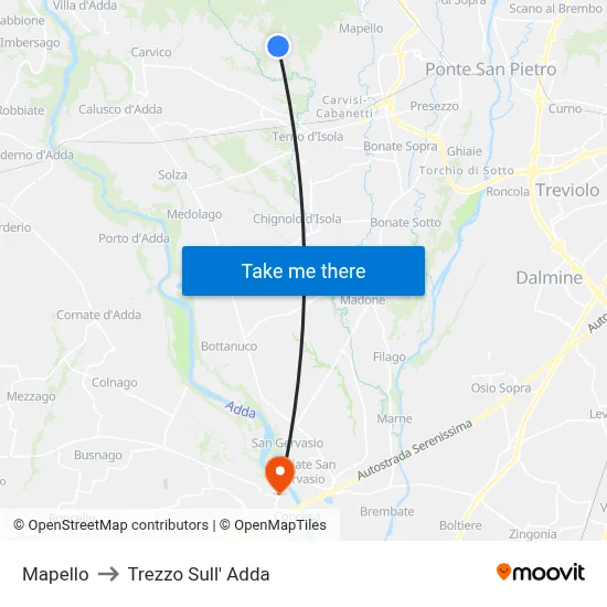 Mapello to Trezzo Sull' Adda map