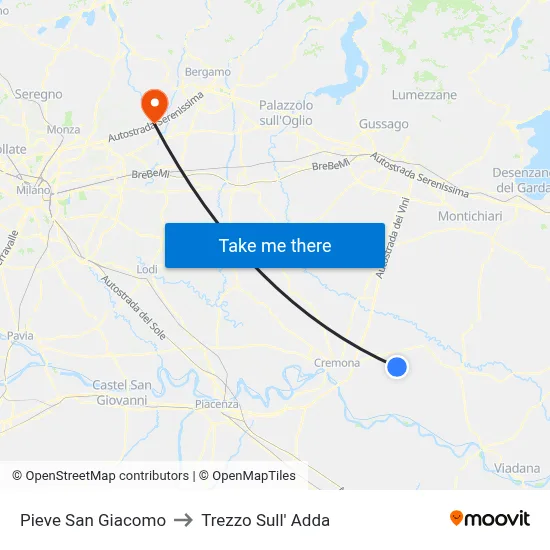 Pieve San Giacomo to Trezzo Sull' Adda map