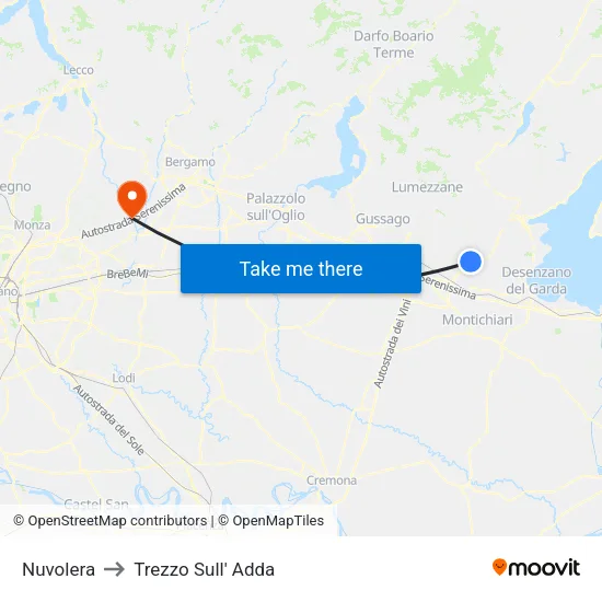 Nuvolera to Trezzo Sull' Adda map