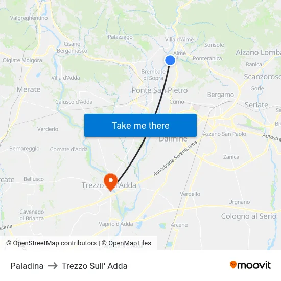 Paladina to Trezzo Sull' Adda map