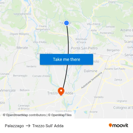 Palazzago to Trezzo Sull' Adda map