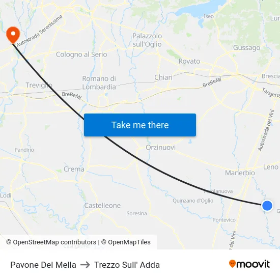 Pavone Del Mella to Trezzo Sull' Adda map
