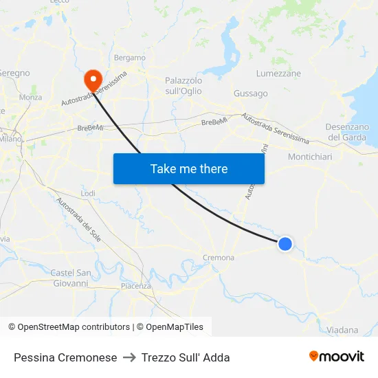 Pessina Cremonese to Trezzo Sull' Adda map