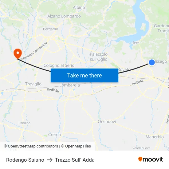 Rodengo-Saiano to Trezzo Sull' Adda map