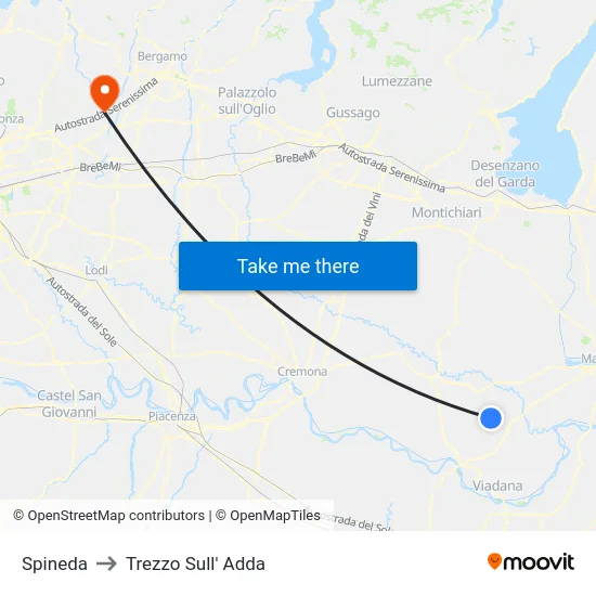 Spineda to Trezzo Sull' Adda map
