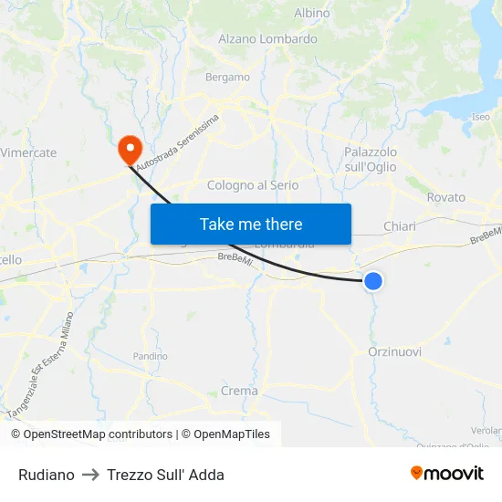 Rudiano to Trezzo Sull' Adda map