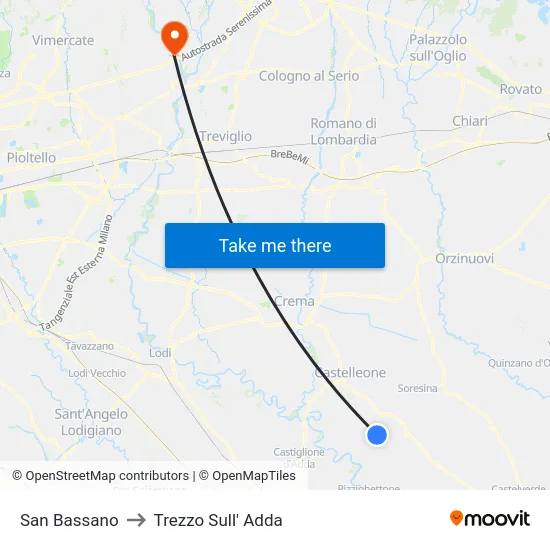 San Bassano to Trezzo Sull' Adda map
