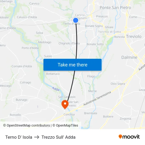 Terno D' Isola to Trezzo Sull' Adda map