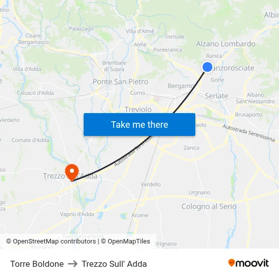 Torre Boldone to Trezzo Sull' Adda map