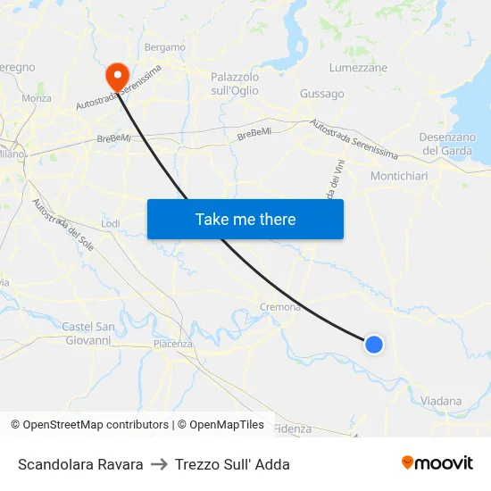 Scandolara Ravara to Trezzo Sull' Adda map