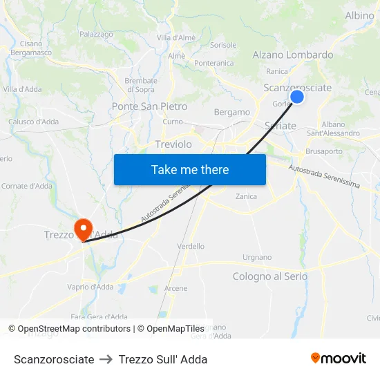 Scanzorosciate to Trezzo Sull' Adda map