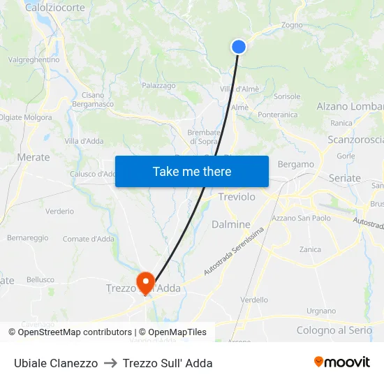 Ubiale Clanezzo to Trezzo Sull' Adda map