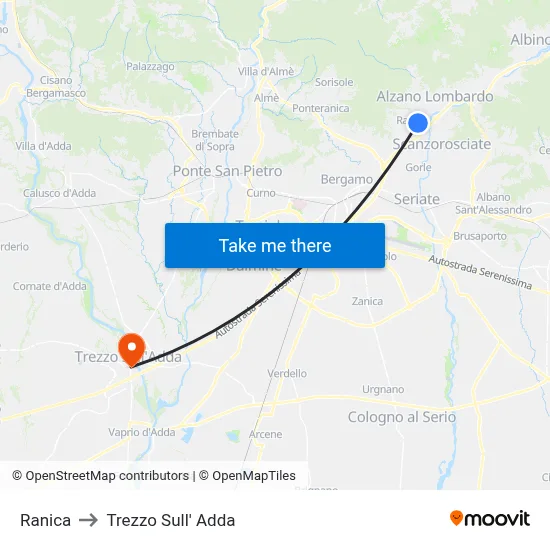 Ranica to Trezzo Sull' Adda map