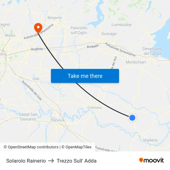 Solarolo Rainerio to Trezzo Sull' Adda map
