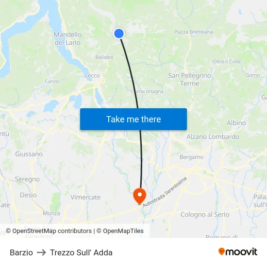 Barzio to Trezzo Sull' Adda map
