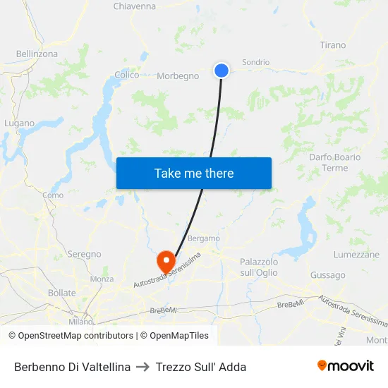 Berbenno Di Valtellina to Trezzo Sull' Adda map