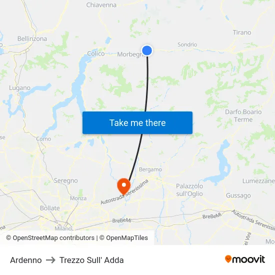 Ardenno to Trezzo Sull' Adda map