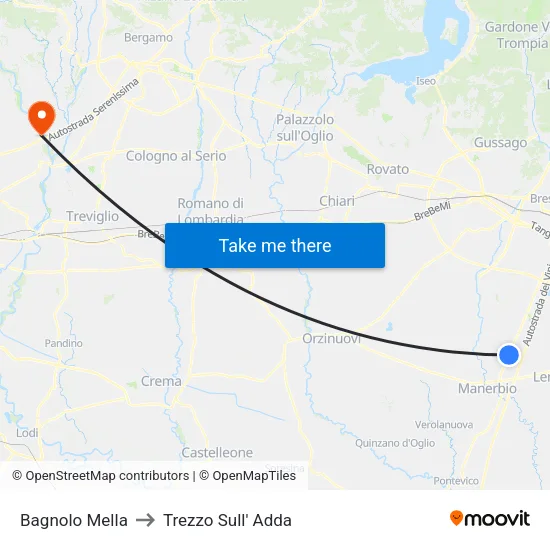 Bagnolo Mella to Trezzo Sull' Adda map