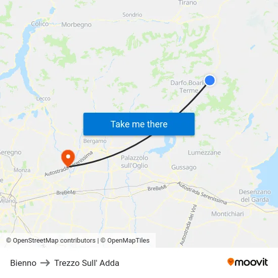 Bienno to Trezzo Sull' Adda map