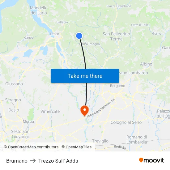 Brumano to Trezzo Sull' Adda map