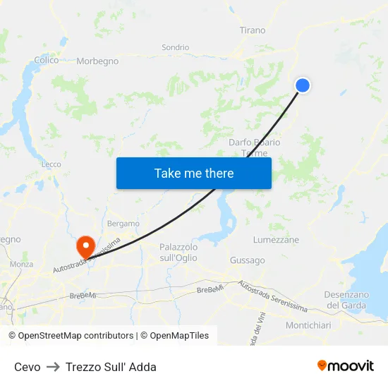 Cevo to Trezzo Sull' Adda map