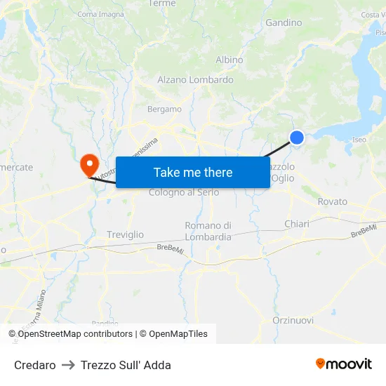 Credaro to Trezzo Sull' Adda map