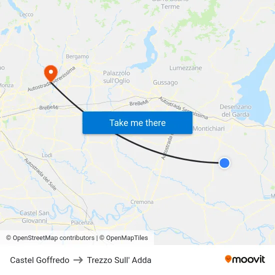 Castel Goffredo to Trezzo Sull' Adda map