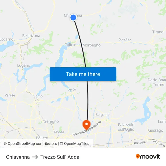 Chiavenna to Trezzo Sull' Adda map