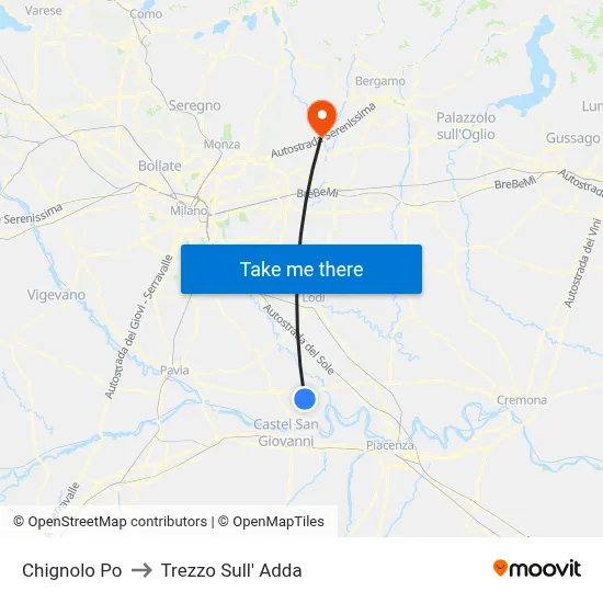 Chignolo Po to Trezzo Sull' Adda map