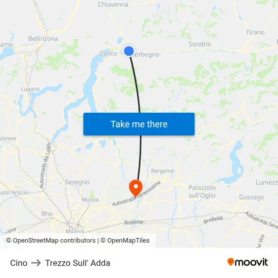 Cino to Trezzo Sull' Adda map