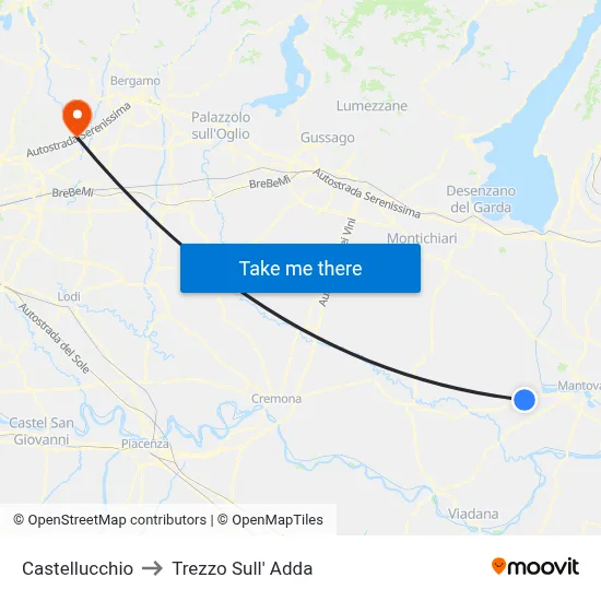 Castellucchio to Trezzo Sull' Adda map