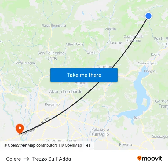 Colere to Trezzo Sull' Adda map