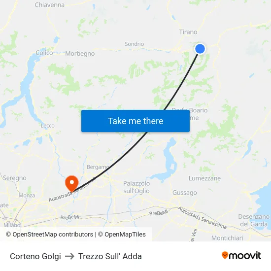 Corteno Golgi to Trezzo Sull' Adda map