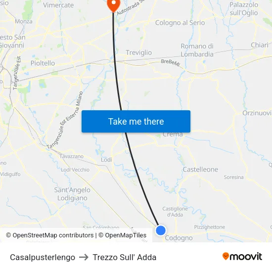 Casalpusterlengo to Trezzo Sull' Adda map