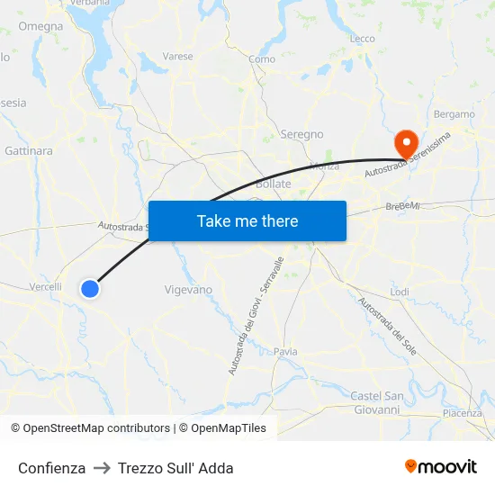 Confienza to Trezzo Sull' Adda map