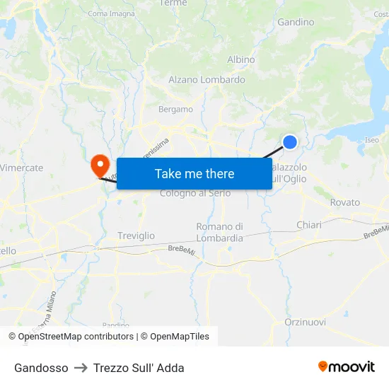 Gandosso to Trezzo Sull' Adda map