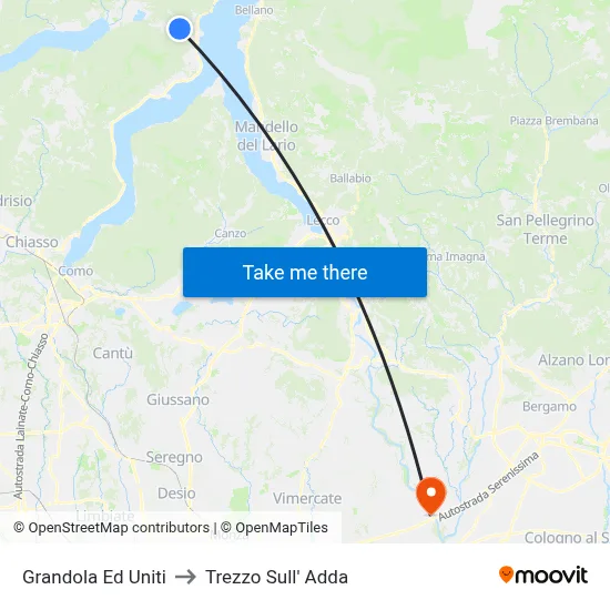 Grandola Ed Uniti to Trezzo Sull' Adda map