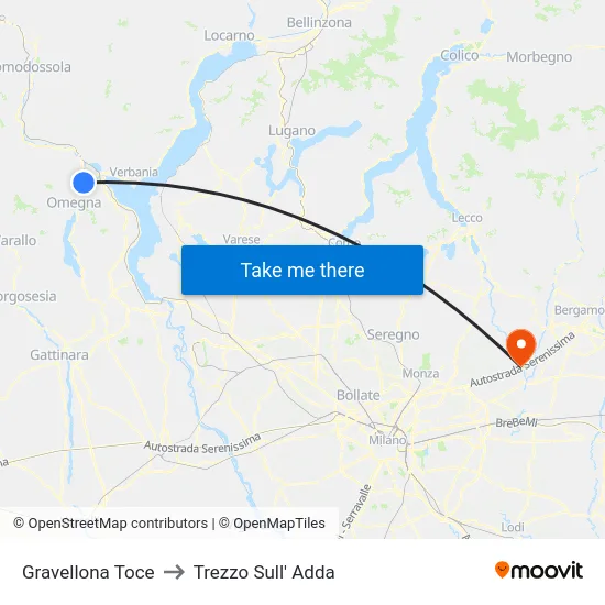 Gravellona Toce to Trezzo Sull' Adda map